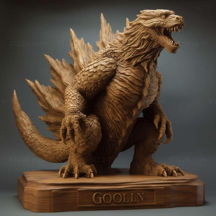 Characters (godzilla on stand 1, HERO_61) 3D models for cnc